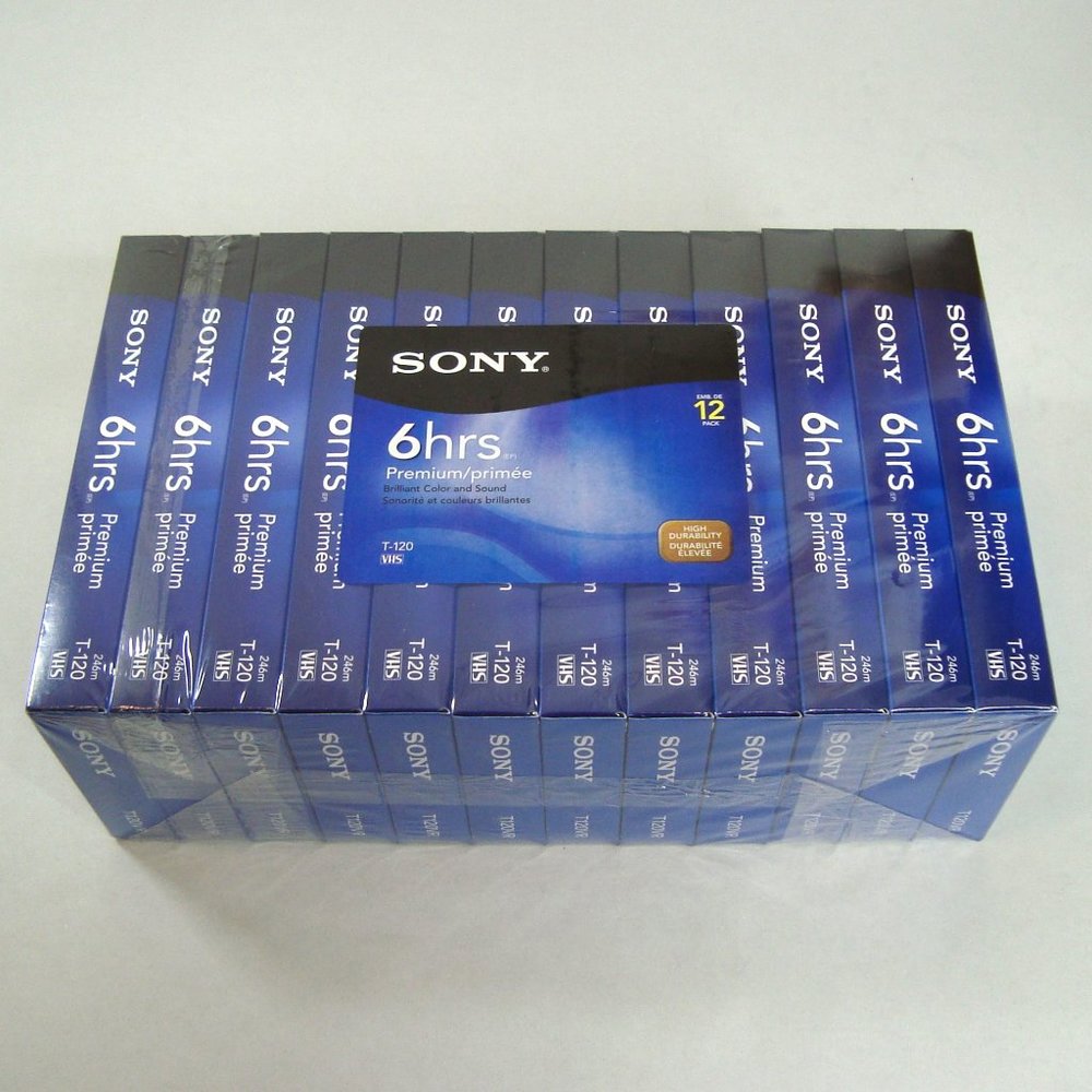 NEW SEALED SONY T-120VR 12 Pack PREMIUM Blank VHS Video Cassette Tapes 6 Hours